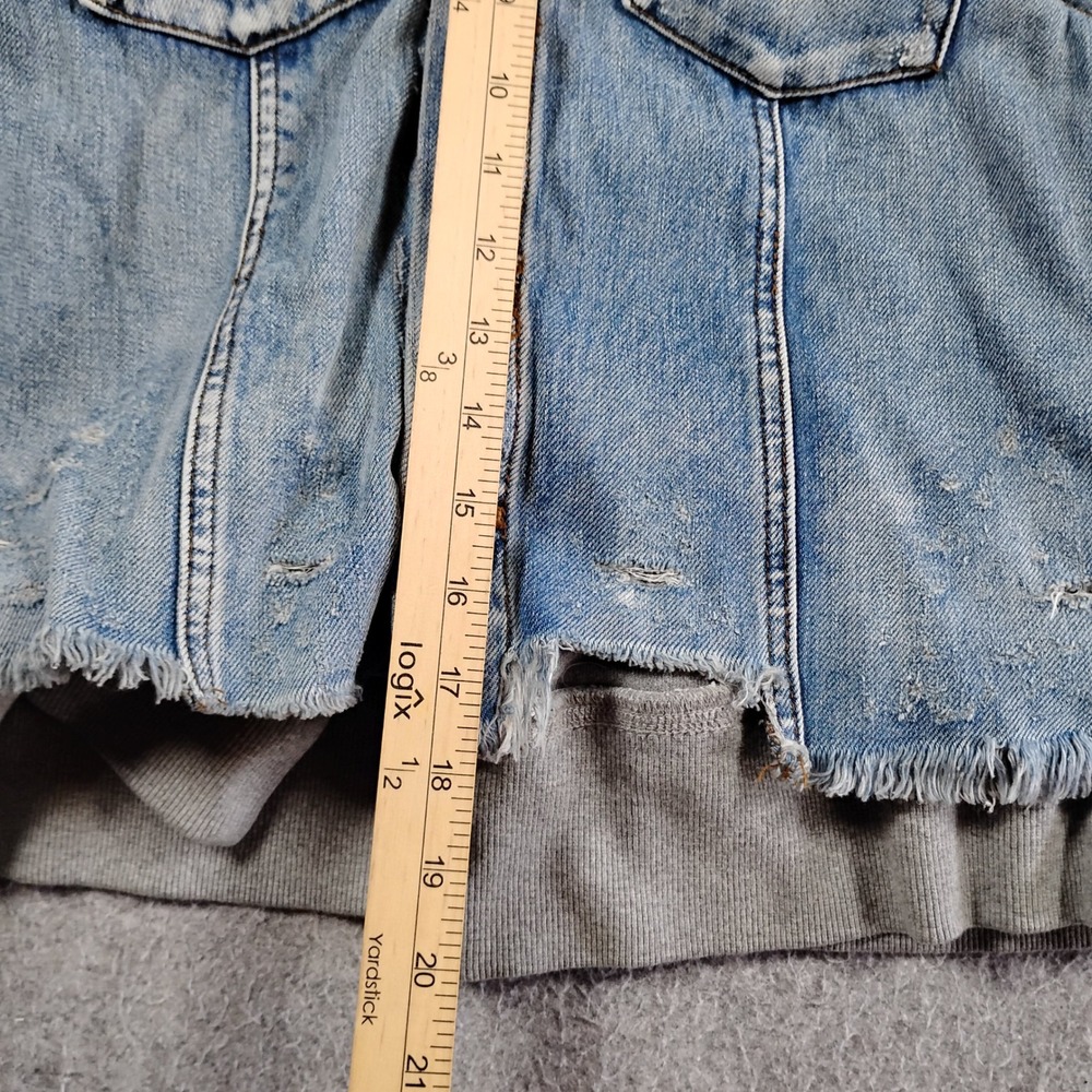 Free People Womens Distressed Denim Jacket Gray Hooded Layered Blue XS - Picture 8 of 11
